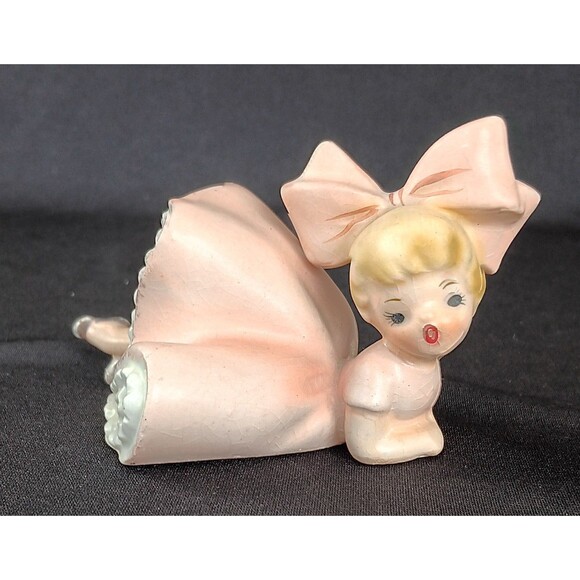 Vintage Inarco 1963 Big Bow Girl E-1059 Lounging Figurine Pink Dress